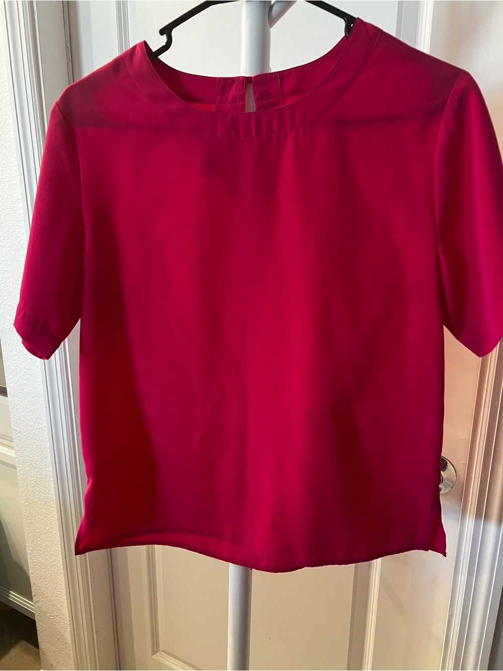 Petite Sophisticate Raspberry Pink Short Sleeve Blouse